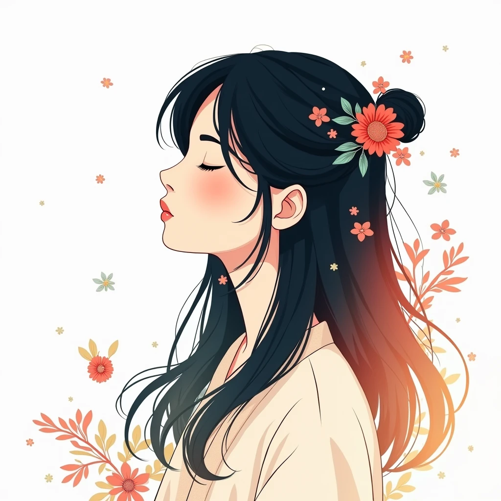 (whiteい背景:1.4),(Girl&#39;s head silhouette, Eyes closed, Long colored hair, Oriental elements)，(中国のAn illustration:1.3，Paper Art:1.3, キルティングPaper Art:1.2),( Streamlined Design, Clear lines, High sharpness,Better Quality, Very detailed, Master Parts, Film Light Effect, 4K )An illustration、beige、white、white地