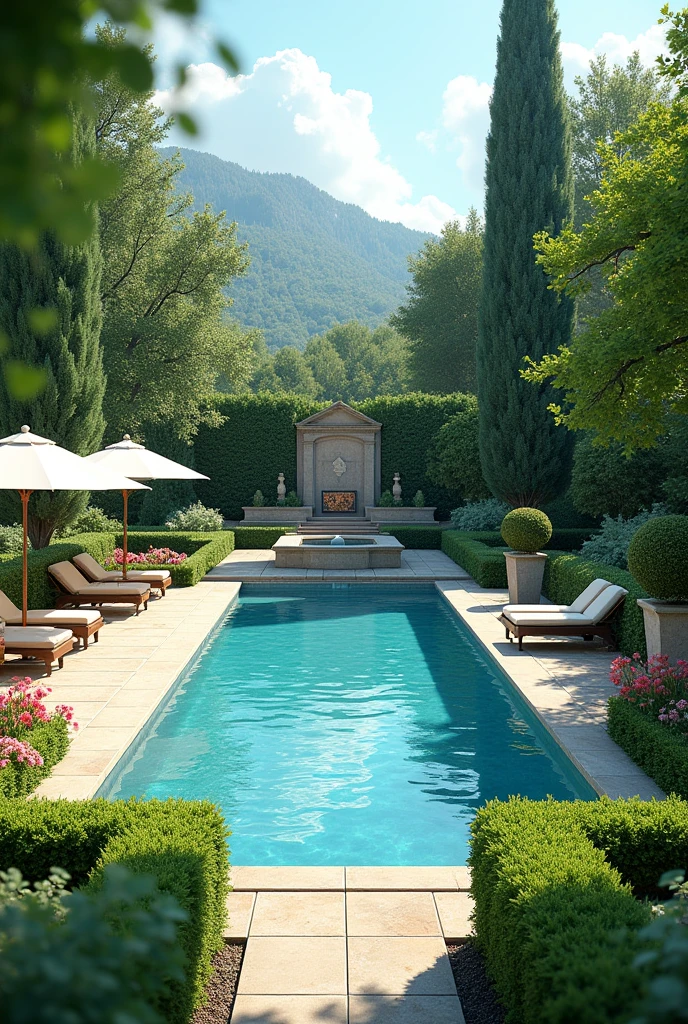 Large garden with swimming pool 