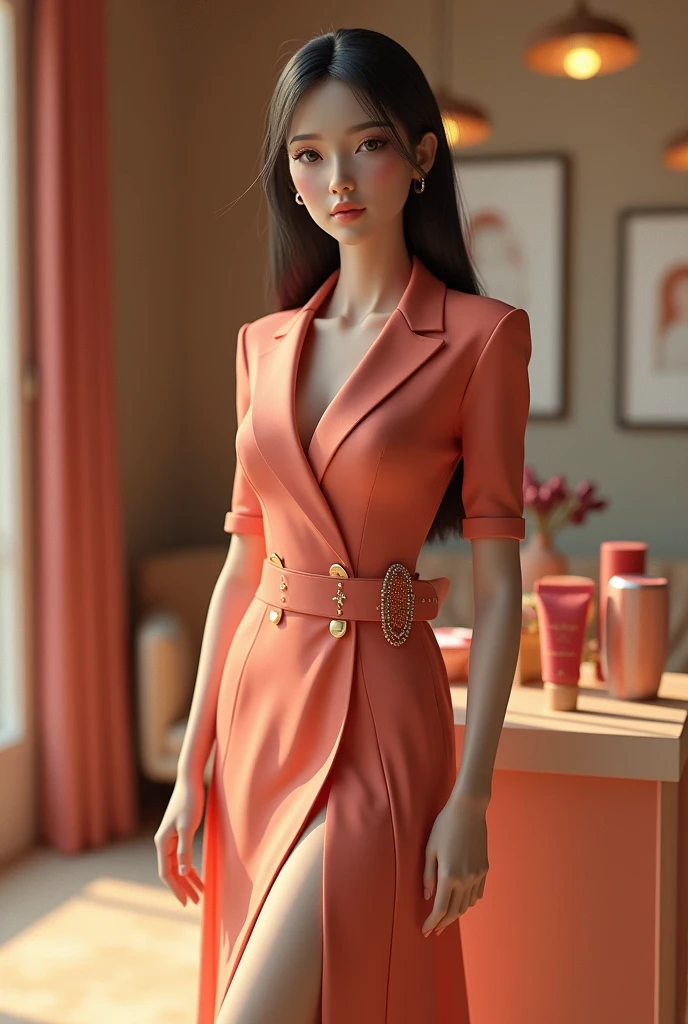 "Create a high-quality, realistic 3D avatar for a premium collection of clothing kits and beauty kits. The avatar should showcase these items with lifelike and detailed models, highlighting the elegance and sophistication of the products. For the clothing kits, include various outfits and accessories displayed in a stylish manner. For the beauty kits, feature a range of high-end cosmetic products with realistic textures and packaging. Use precise lighting and high-definition rendering to achieve a polished, true-to-life appearance. Ensure the 3D avatar effectively represents the luxurious nature of the collection and is optimized for engaging display across various digital platforms."

