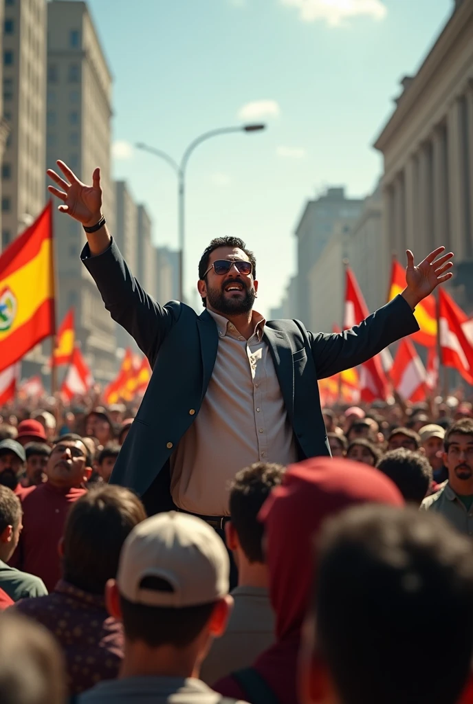 Guilherme Boulos from MST and crowd demonstrating