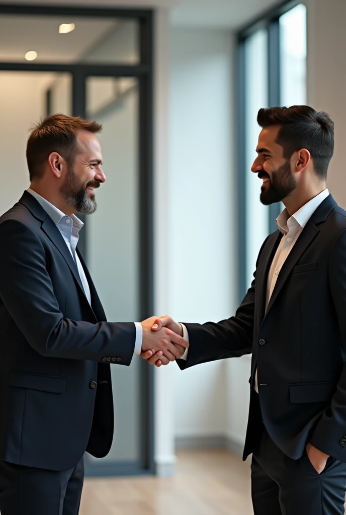 An image of a handshake between a businessman and a customer showing both of them happy to be doing business.. representing engaged and connected with the brand.
