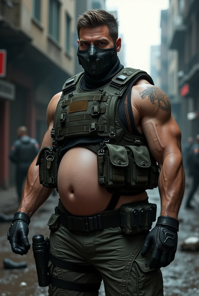 pregnant soldier special forces masked muscular man