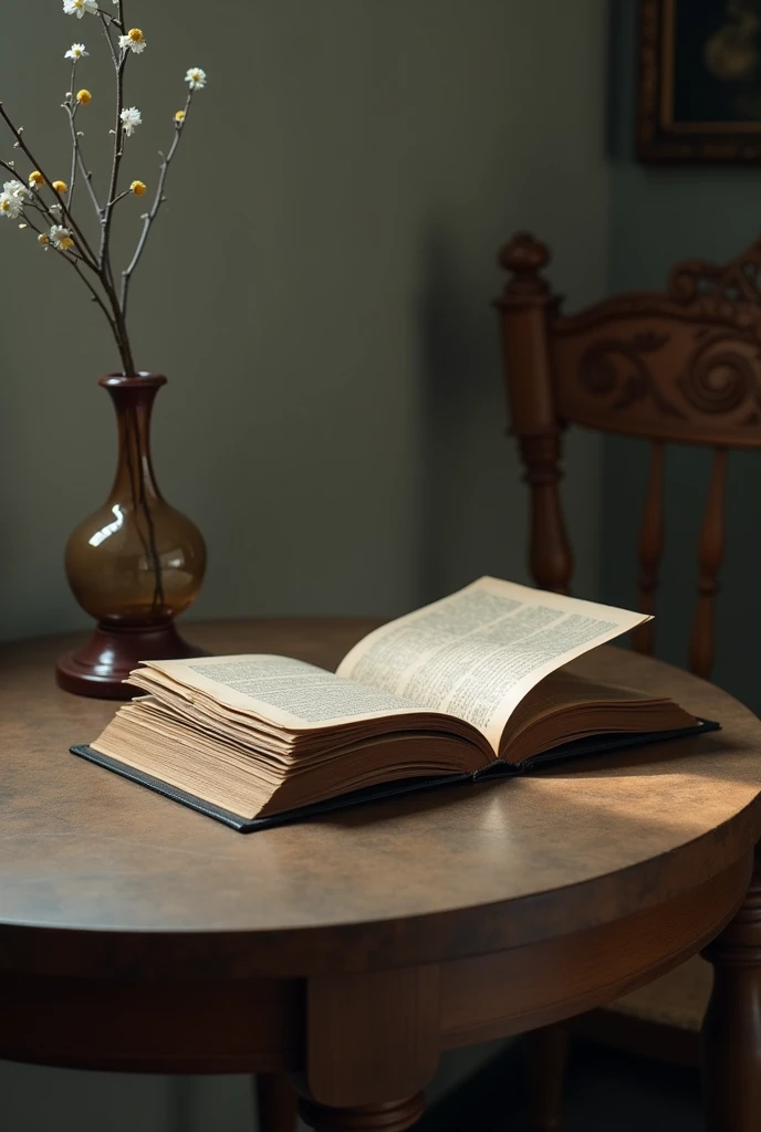 Create a photo for your tiktok profile, I want in the photo a closed almanac on a table with a question mark on the cover, on a table with a viewing angle that allows you to see the pages of the almanac.