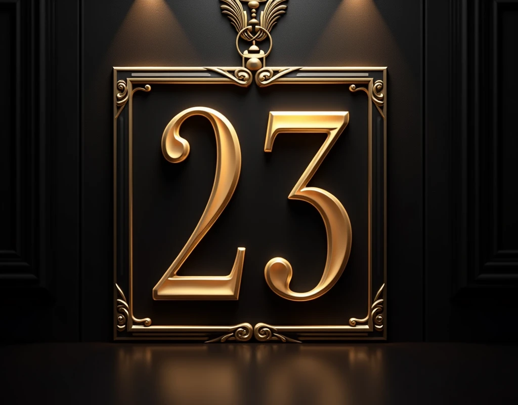 "23" number, pattern, luxury, business, wall, decor, event, black, dark, gold accent, presentation