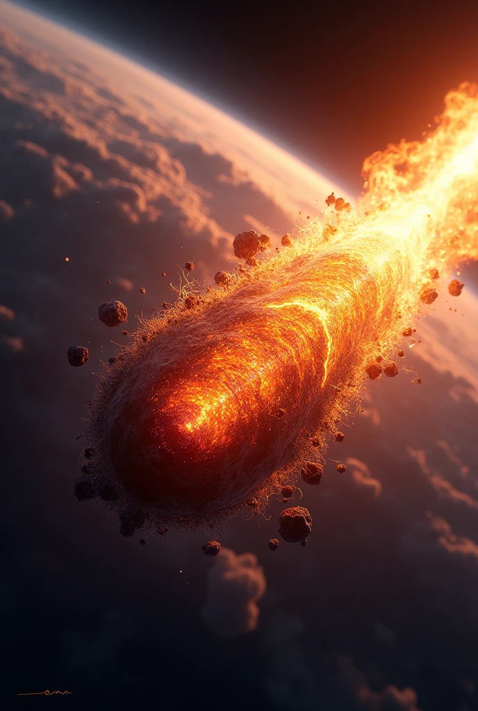 A meteor outer layer burning and inner layer cold
