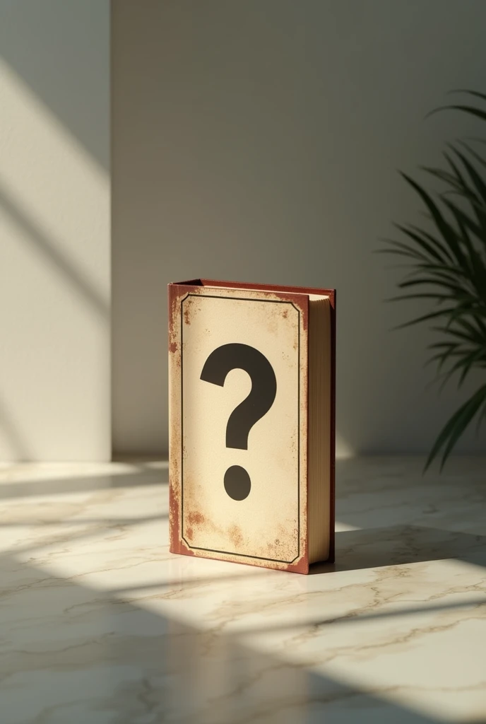 Create a photo for your tiktok profile, quero na foto um almanque fechado on top of a table com um ponto de interrogação na capa, on top of a table.