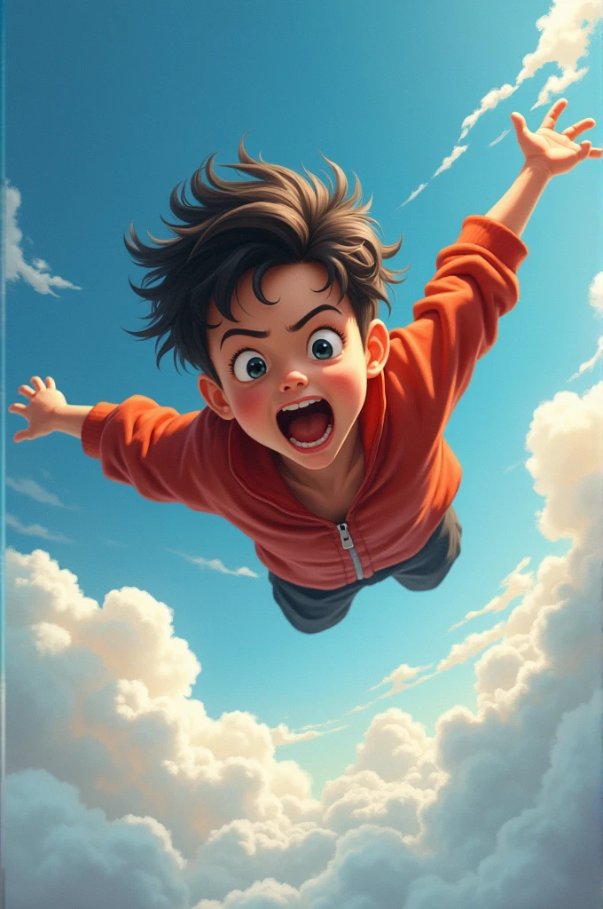 A boy flying in air scream sean