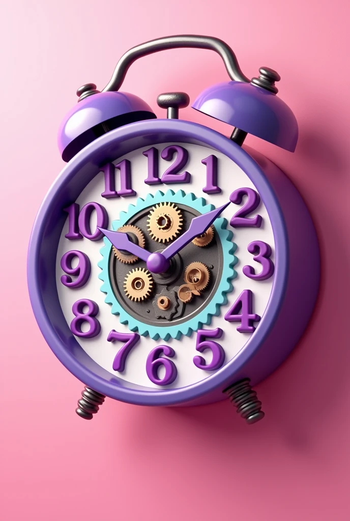 An animated clock with a pink background and a purple frame with animated cogs between numbers (a background for a dental page)