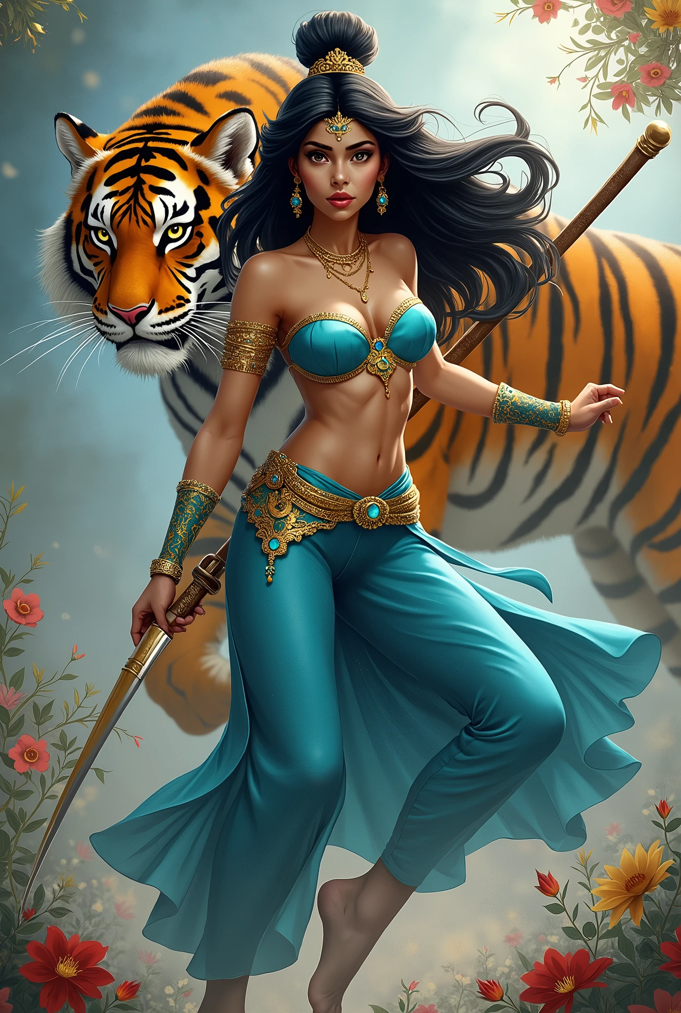 A Magic card, The Gathering. Representing Princess Jasmine, the Alladin, like a Ninja and the tiger Rajah, the Alladin, Like a guardian spirit.