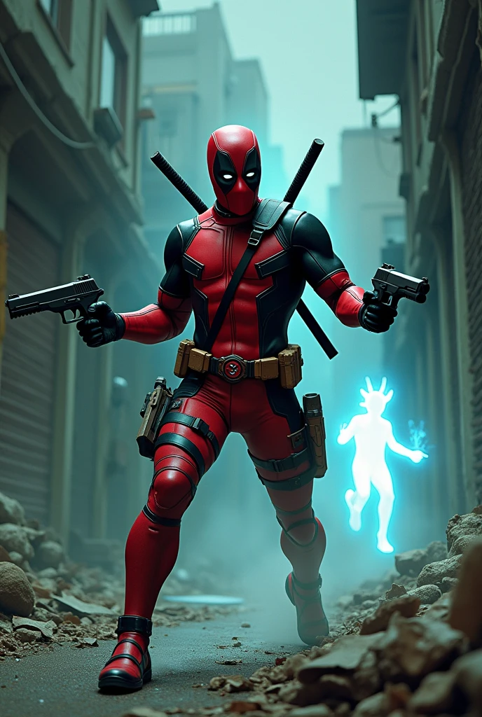 Deadpool hunting a ghost from Ghostbuster