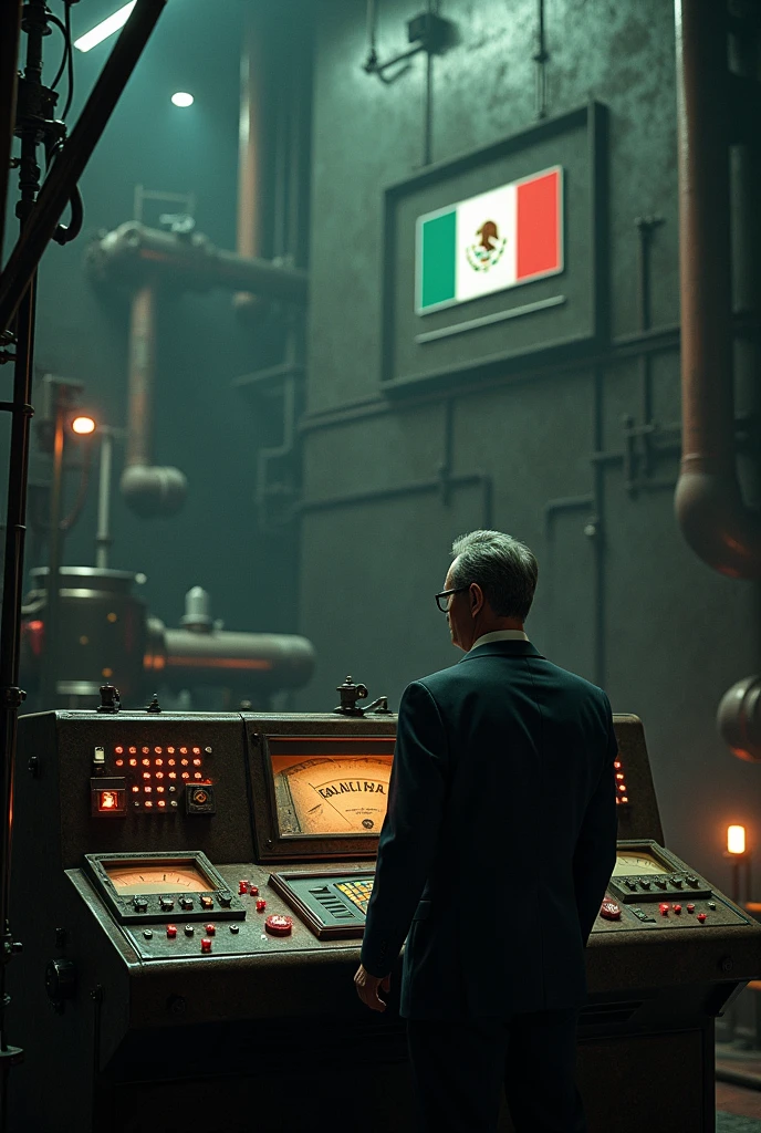 Miguel de la Madrid reactivating a reactor with the logo of the Mexican Mint