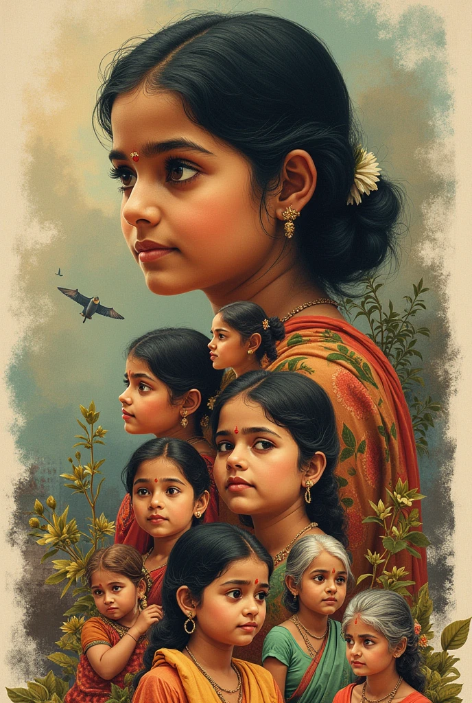 A collage in which the Indian girl show from age 1 to 100