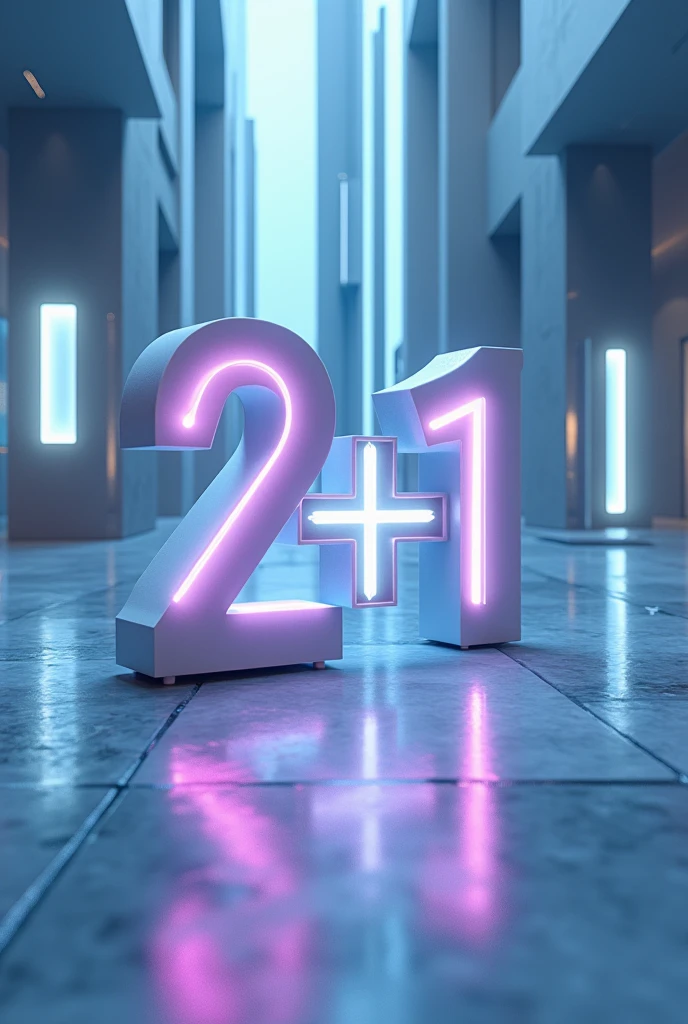 futuristic image with the number two, the plus sign and the number one
