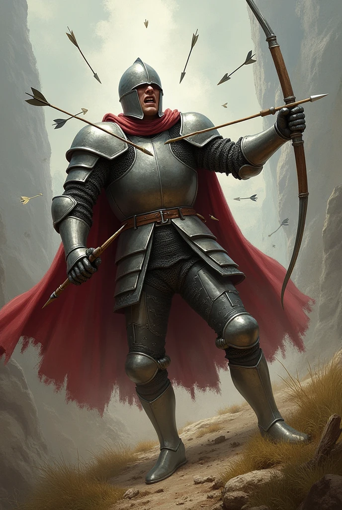 A knight falling down with arrows