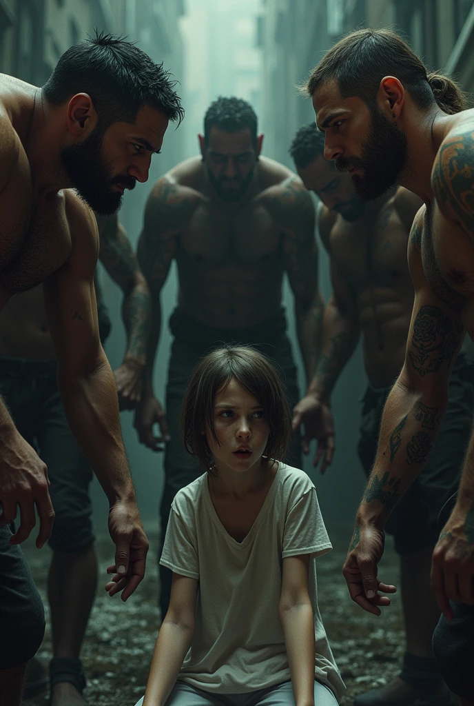 A girl crowded by dangerous people