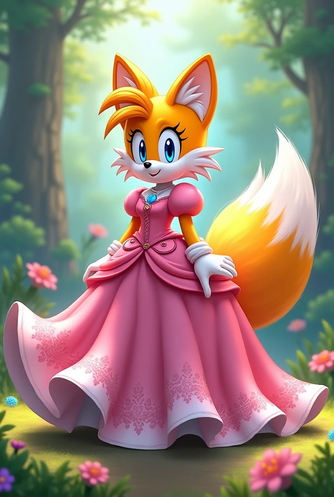 Dessine  moi tail le renard de sonic  dans la  robe de princesse peach 