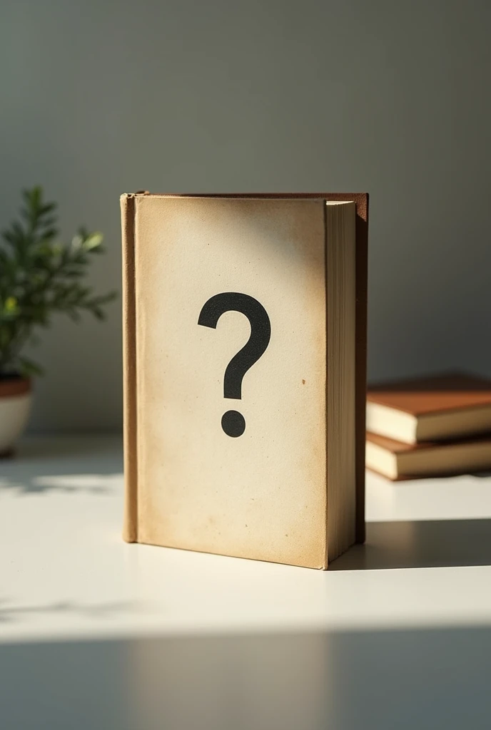 Create a photo for your tiktok profile, quero na foto um almanque fechado on top of a table com um ponto de interrogação na capa, on top of a table.