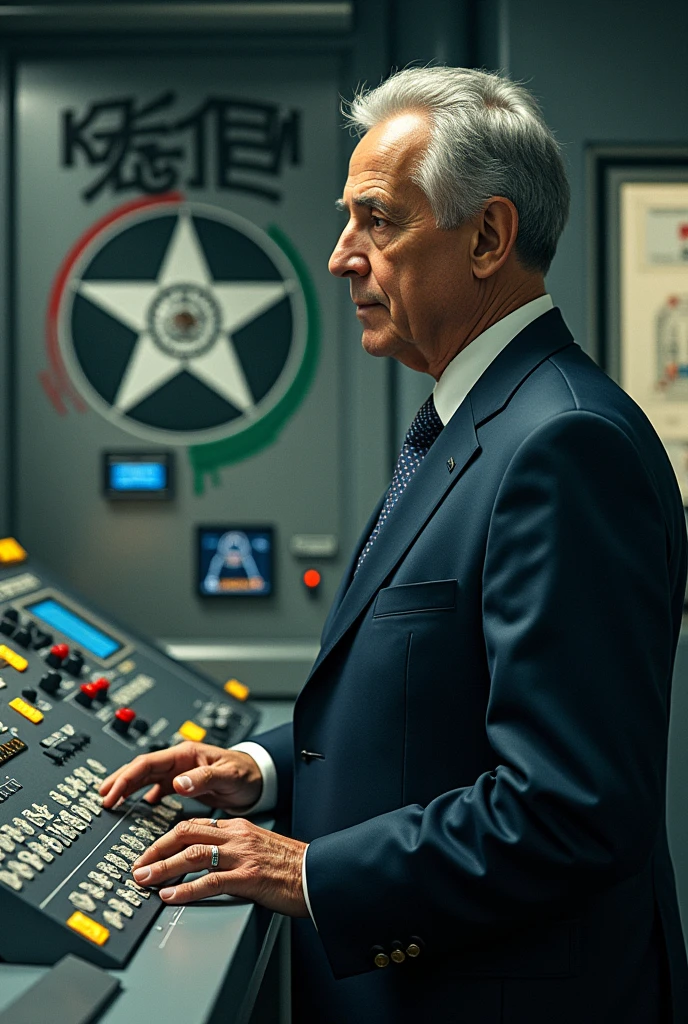 Miguel de la Madrid reactivating a reactor with the logo of the Mexican Mint (ABOUT)