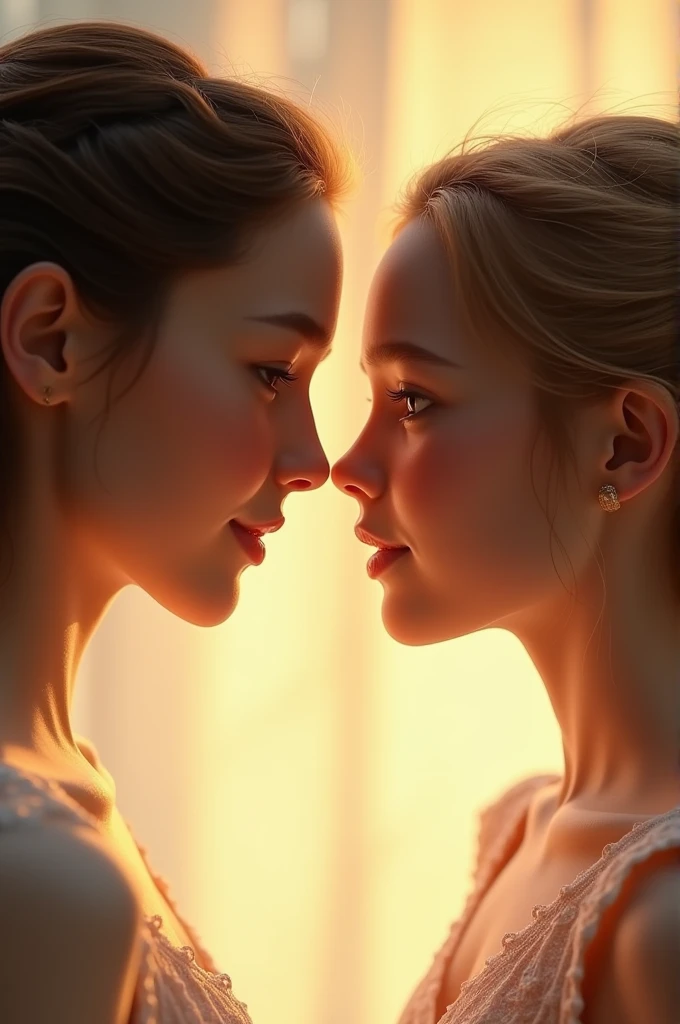 Create a beautiful and realistic mother and daughter look-alike