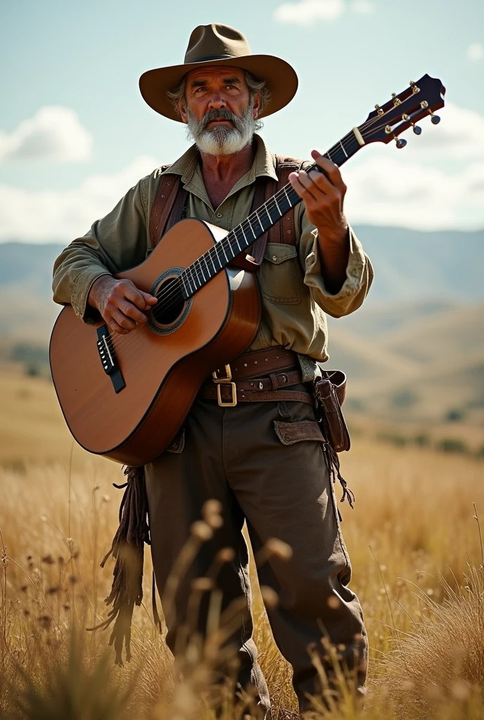 A very Creole gaucho man in his 50&#39;s with his guitar

