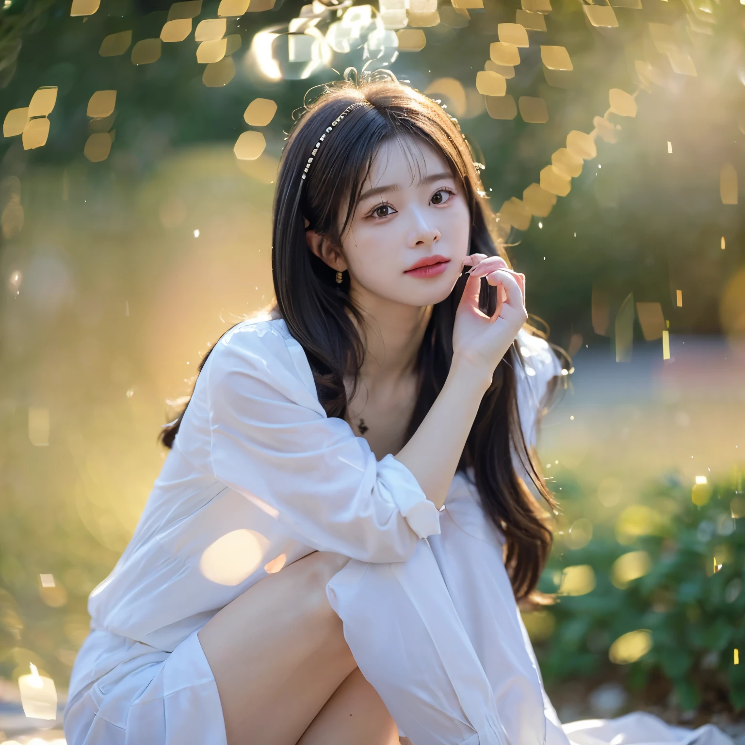 500R,((an woman sitting )),bright background,masterpiece,best quality,super detailed,high resolution,very detailed,8k uhd, (fidelity, fidelity: 1.5) , realistic, (natural light), (bokeh: 1.5), (depth of field), bokeh background, amazing, fine detail, best, high quality, RAW photo,  pureerosface_v1,