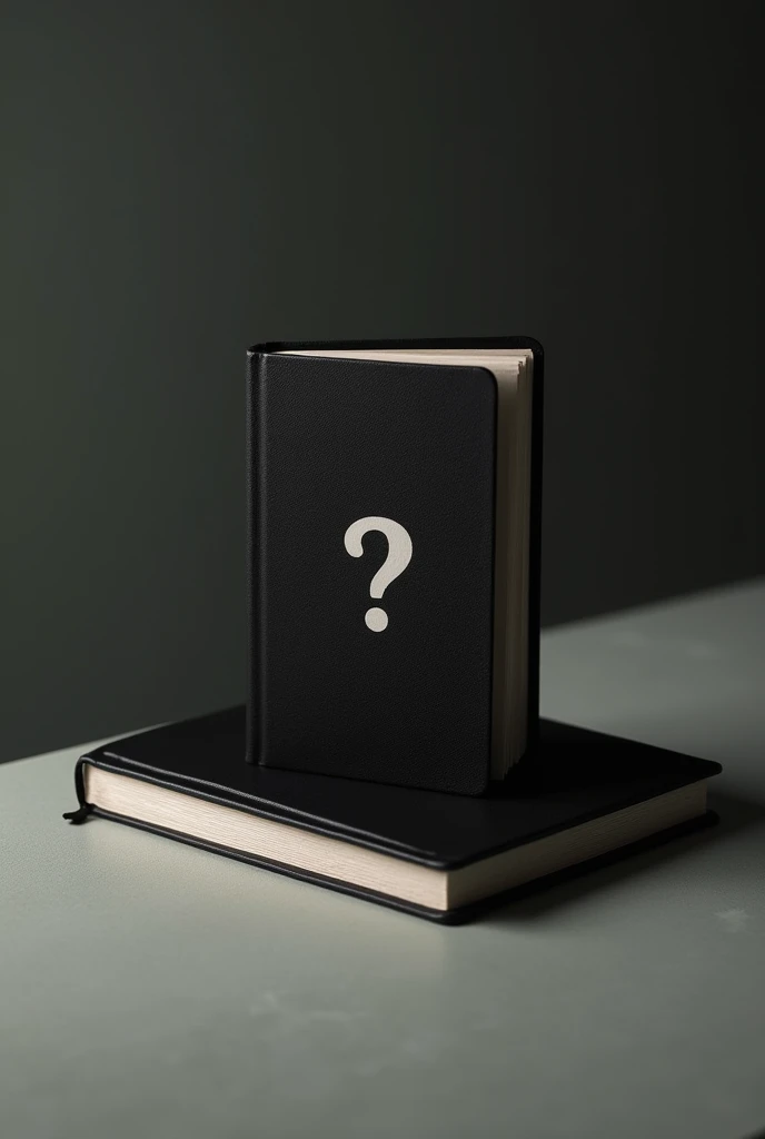 Create a photo for your tiktok profile, quero na foto um preto almanque fechado on top of a table com um ponto de interrogação na capa, on top of a table, with nothing behind the almanac