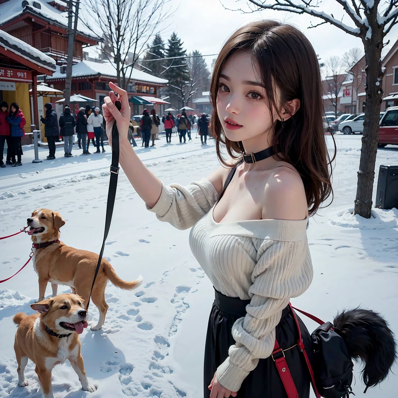 Shameful pose photography，Public Photography，(CUMSHOT,), beautiful Korean idol, 。Big breasts girl 2，Snow，Off-shoulder，earphone，Collar，Dog leash tied around girl&#39;s neck，Crawling on all fours，Mecha COSPLAY，Off-shoulder，  Soaked，CUM CUM  in the chest