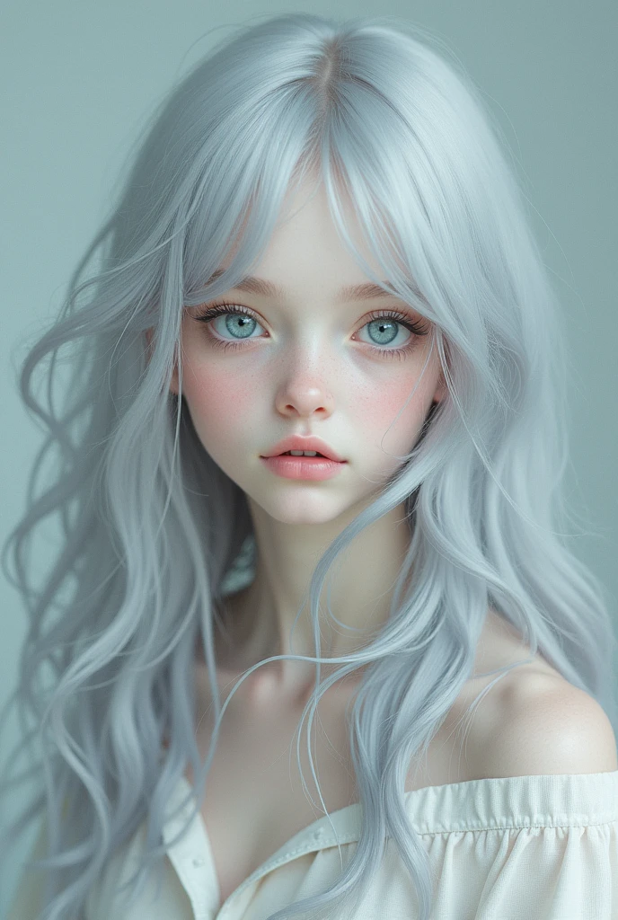 Albino, pretty girl, one girl, attractive whitish light blue eyes, teenager, silver hair, Koko jormungand