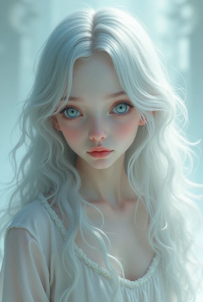 Albino, pretty girl, one girl, attractive whitish light blue eyes, ager, silver hair, Koko jormungand