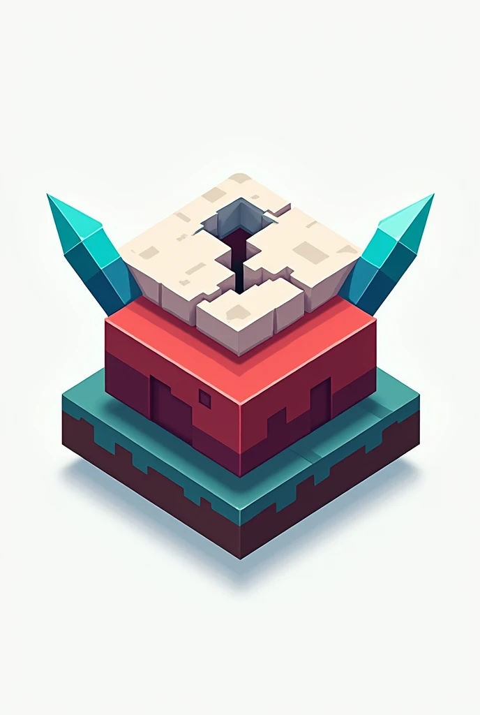 Réalise moi un logo pour une guilde minecraft dont le nom est breakinbed.
Avec comme idées:
Un lit basic minecraft rouge et blanc
Une fissure en plein milieu du logo
Une forme d’île qui servira de base géométrique 
Aile de cristal bleu