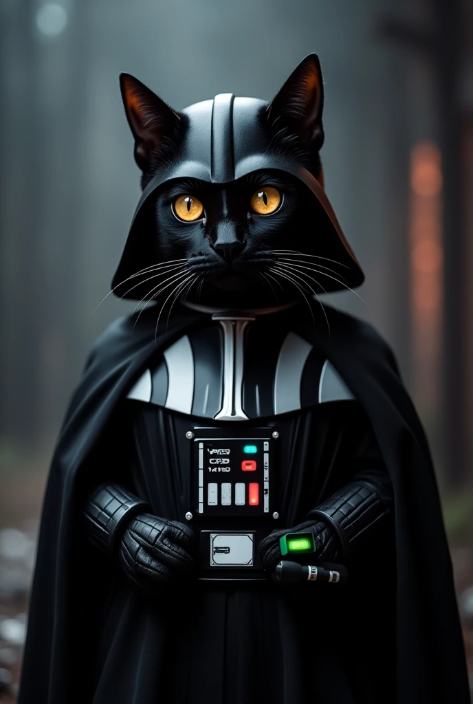 Black cat dressed as Darth Vader from Star Wars.dramatic,4K