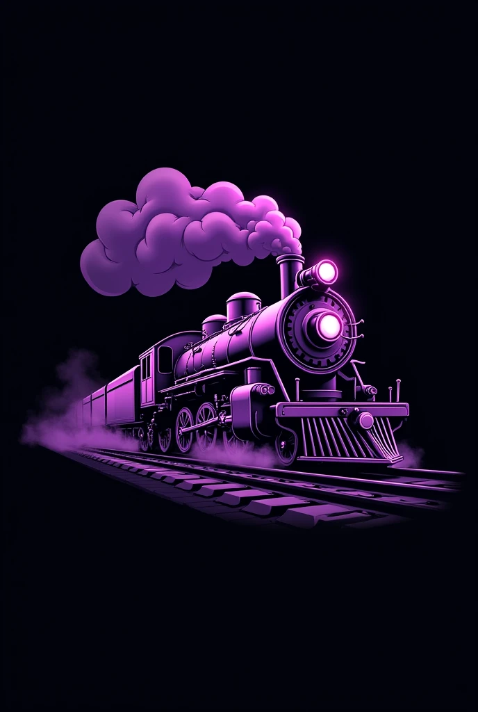an animated purple train spewing steam with a black background without a face in the shape of a vape, make it as a logo for a clothing brand. that gives illusion to a vape with plenty of vapor, Make it thicker and more imposing, do it better