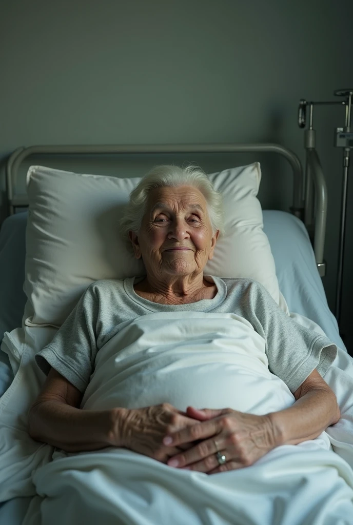 A grandmother on a bed in the poor hospital