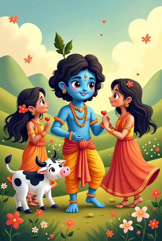 Krishna with Gopi and mataki cartoon 