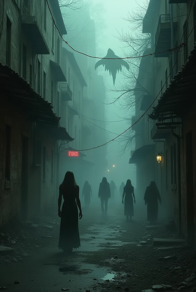A photo with various urban legends with a horror art style