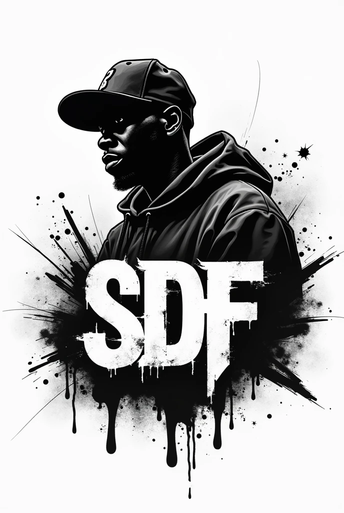 Logo on freestyle competition with the acronym "sdf" and in black and white and with rap details