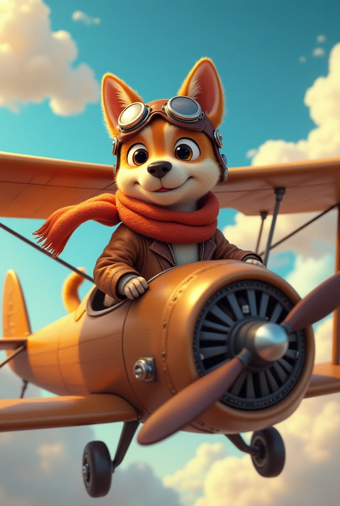 Animated aviator dog with airplane 