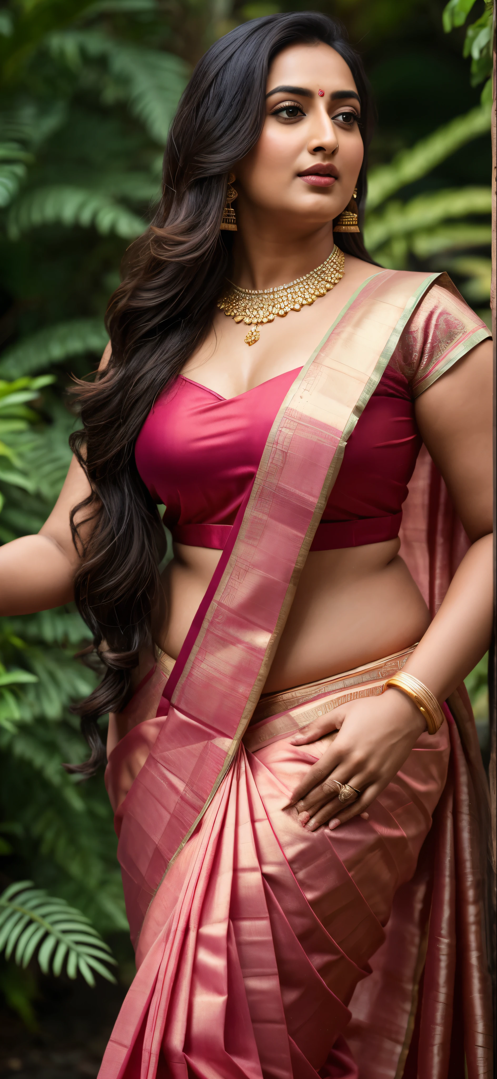 Foto RAW, photorealistic, photography, full body shot, master shot, perfect eyes, goddess like beauty, pierced eyes, perfect thick chubby mallu Desi aunty bhabhi, Wearing a Stanapatta, a chest-band.Saree model, model Photography, Indian saree shoot, Indian traditional wear advertising photography, traditional wear brand shoot, face of Indian actress Sonakshi Sinha, masterpiece, realistic, realism, incredible details, pleasure, photorealism, detailed skin, skin pores, high contrast, photorealistic Artstation 8k HD digital art trend of high definition and detailed realistic skin texture, ultra detail, realistic skin texture, armature, best quality, ultra high definition, (photorealistic:1.4),, high resolution, detail, raw photo, sweat, Re sharp, by Lee Jefferies Nikon D850 Film Stock Photo 4 Kodak Portra 400 Camera F1.6 Lens Rich Color Ultra Real Realistic Realistic Textures Dramatic Lighting Unreal Engine Trending at Art Station Cinestill 800,(pele altamente detalhada: 1.2), 8k UHD, DSLR, soft-lighting, alta qualidade, grain of film, Fujifilm XT3,she didn't like to wear blouse or bra, she is happy to wear only saree, intricate, she hates blouse or bra, detailed hairy armpits, hyper realistic skin, skin pores, skin texture, sweat, veins, juicy deep navel, sexy navel folds,