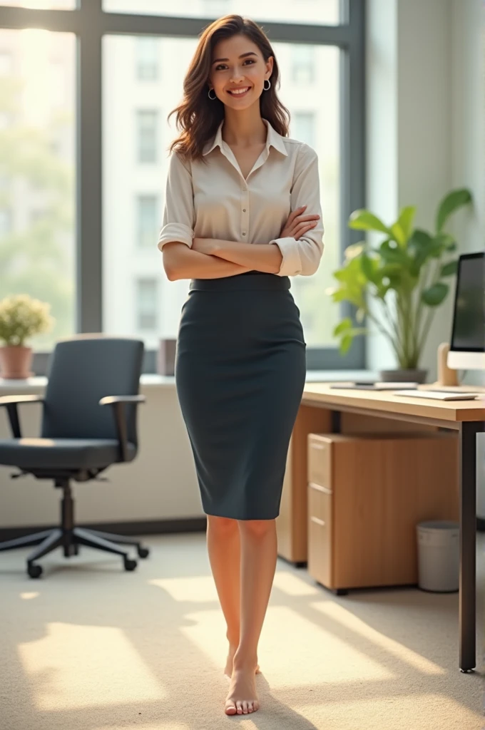 Office girl barefoot 