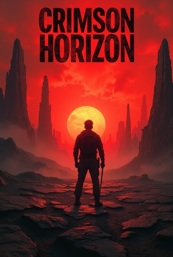 A powerful and realistic Movie poster with the title "CRIMSON HORIZON" images and title must be bold and visible with 4K quality.