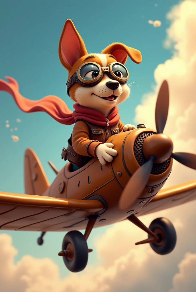 Animated aviator dog with airplane 