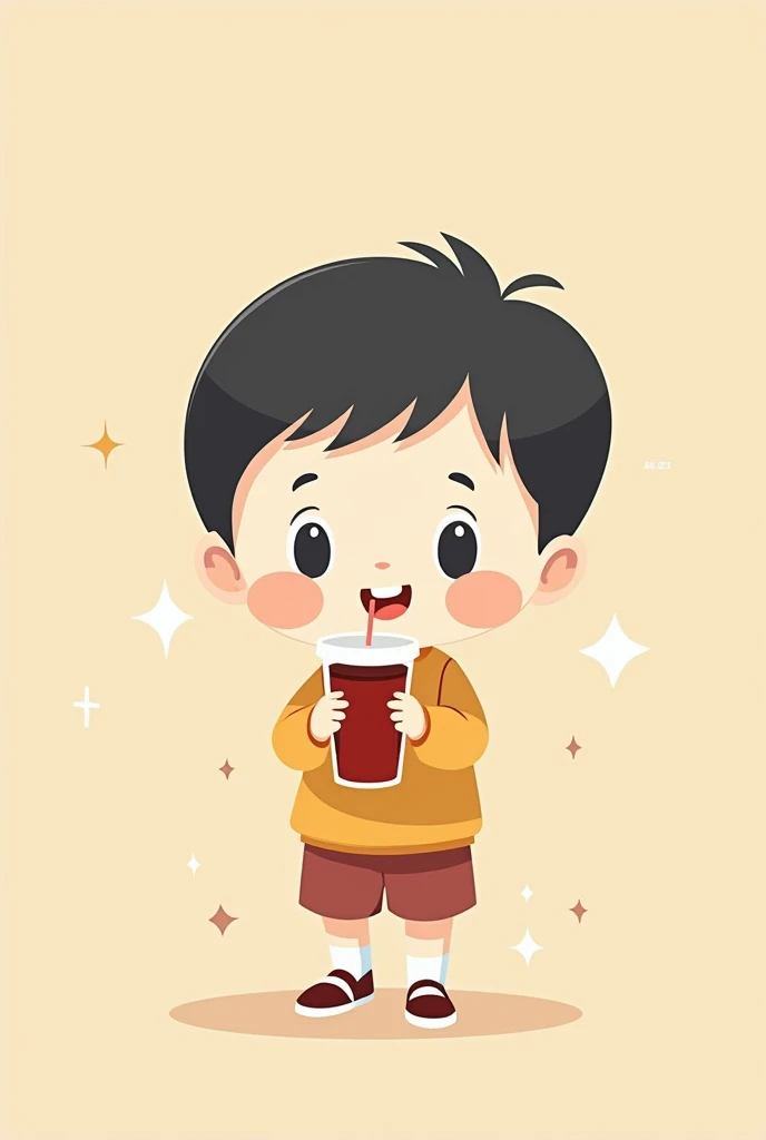 chibi boy drinking soda cup minimalist cute drawing