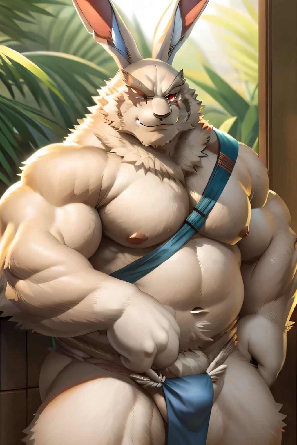 (by null-ghost,by raccoon21:0.5),(by zixiong:1.1),(by takemoto arashi),(kemono:1.2),(fundoshi),nude,solitaryfurry,Vysache,(Japanese Loincloth),furry,1boy,rabbit boy,rabbit ears,animal nose,one-eyed,red eyes,white fur,(fat),bald,