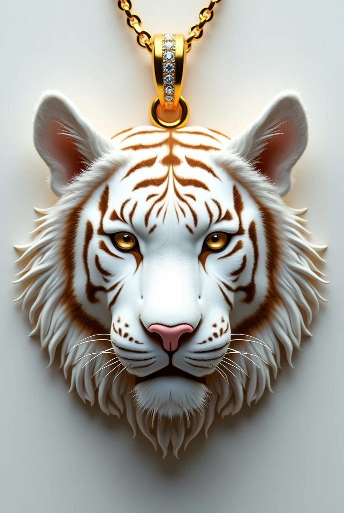 Make pendent of white tiger face with gold and dismonds