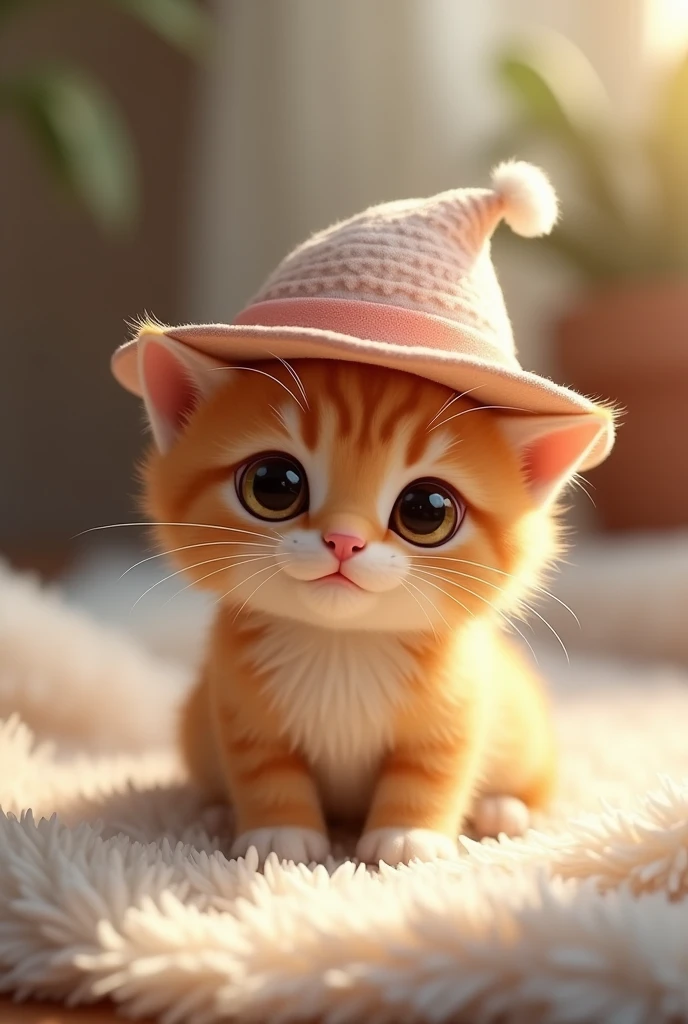 Kitten wearing a hat 
