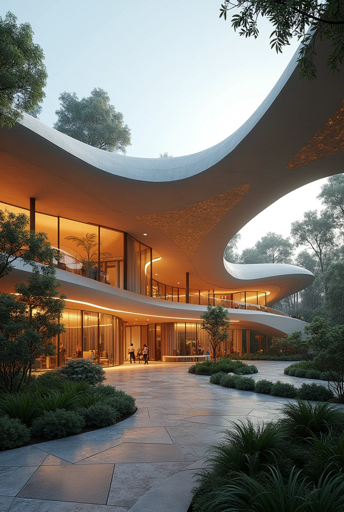Public space or building inspired by a condor, that it is functional and with good morphology with green areas and good lighting