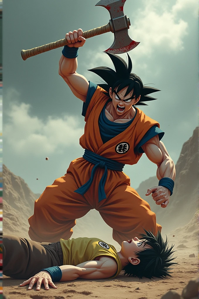 Son Goku killing Krillin with an axe