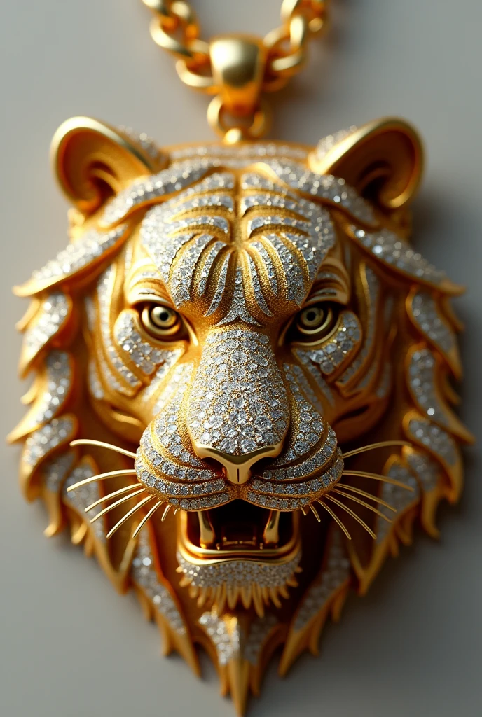 Make pendent of tiger face made of gold and dismonds