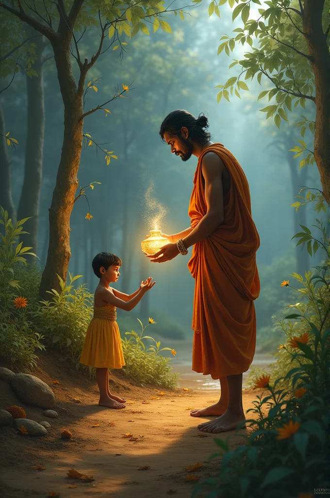 रामू एक गरीब किसान था। उसका छोटा सा खेत ही उसकी रोज़ी-रोटी का सहारा था। एक दिन, जब रामू खेत जोत रहा था, उसे मिट्टी में एक चमचमाता हुआ बर्तन मिला। बर्तन बहुत पुराना और खूबसूरत था। रामू ने उसे घर ले जाकर साफ किया।
जैसे ही रामू ने बर्तन को हाथ लगाया, उसमें से एक जिन्न प्रकट हुआ। जिन्न ने कहा, "मैं इस बर्तन का जिन्न हूँ। मुझे आज़ाद करने के बदले में, मैं तुम्हारी तीन इच्छाएँ पूरी करूँगा।"
रामू बहुत खुश हुआ। उसने सोचा और कहा, "पहली इच्छा है कि मेरे खेत में हमेशा अच्छी फसल हो।" जिन्न ने उसकी इच्छा पूरी कर दी। खेत में हरी-भरी फसल लहलहा उठी।
दूसरी इच्छा में रामू ने एक सुंदर घर मांगा। जिन्न ने उसकी यह इच्छा भी पूरी कर दी। रामू का टूटा-फूटा घर अब एक बड़ा, सुंदर घर बन गया।
अब आखिरी इच्छा की बारी थी। रामू ने सोचा कि उसके पास अब सब कुछ है, लेकिन फिर उसने कहा, "मेरी आखिरी इच्छा है कि तुम वापस इस बर्तन में चले जाओ और कभी बाहर न आओ।"
जिन्न हँसा और बोला, "तुम बुद्धिमान हो।" और वह वापस बर्तन में समा गया। रामू ने बर्तन को गहरे में दफन कर दिया और अपनी बाकी ज़िन्दगी खुशी-खुशी बिताई।