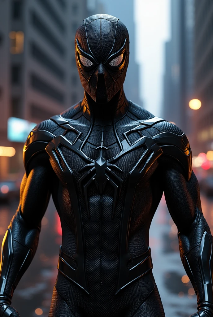 Make a Spiderman realistic with black metalic suite